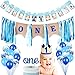 147 Pcs Baby Boy 1st Birthday Decorations Blue One Garlands Arch Kit with Boxes for First Birthday Baby Shower Party Supplies