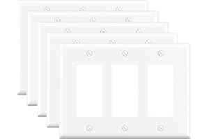 ELEGRP 3-Gang Decorative Wall Plates, Mid-Size 4.88" H x 6.75" L Unbreakable Thermoplastic Faceplate Cover for Decorator Receptacle Outlet Switch, UL Listed (5 Pack, Glossy White)