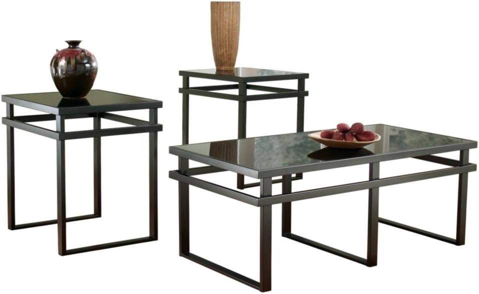 Signature Design by Ashley - Laney Glass Top 3-Piece Occasional Table Set, Black Finish: Furniture & Decor