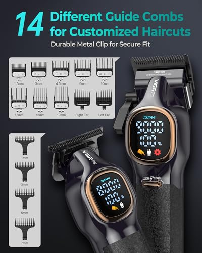 VGRPRO Professional Hair Clippers for Men, Professional Barber Clippers and Trimmer Set, Cordless Hair Clippers for Hair Cutting with Package Case, Powerful 9000 PRM Rechargable Electric Clippers