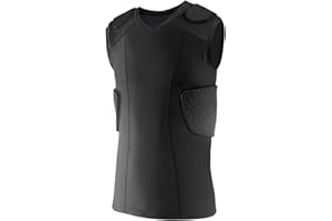 Topeter Rib Protection Vest, Padded Compression Shirt with Rib, Shoulder & Back Pads, Rash Guard Sports Training Tank Tops