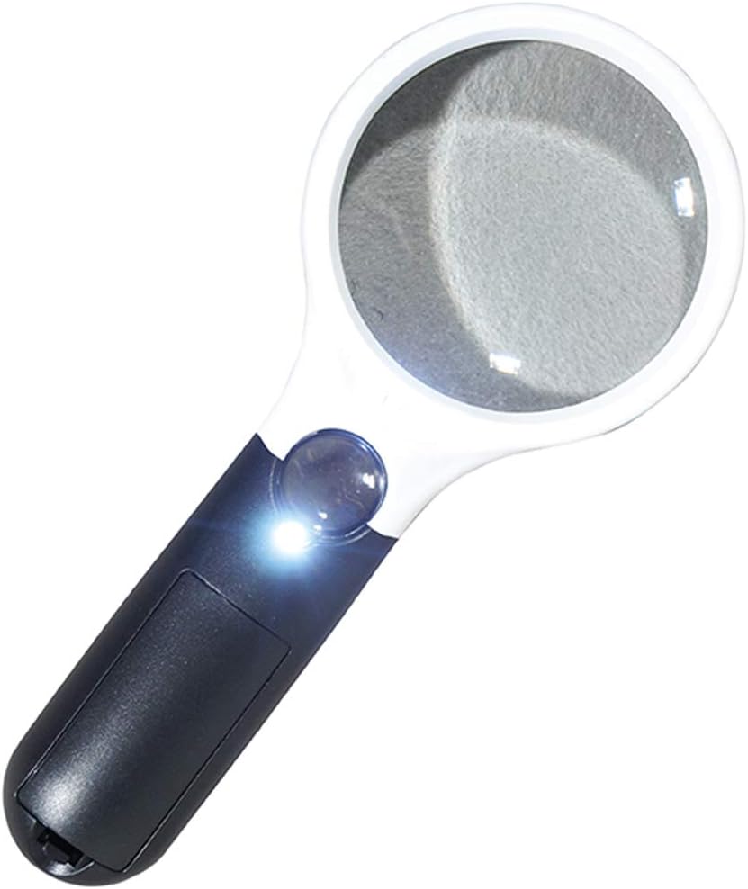 Eagle Handheld Magnifier with Twin Lens (3x) and 45X and LED Light Illumination, White and Black - Image 4