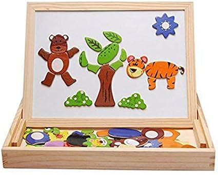 KITIKITTZ Educational Learning Board Multipurpose Double-Sided, Magnetic Wooden Puzzle Writing, English Alphabets,Farm Puzzle,Animal Puzzle White and Black Board(100+Mix Magnetic Wooden Puzzle)