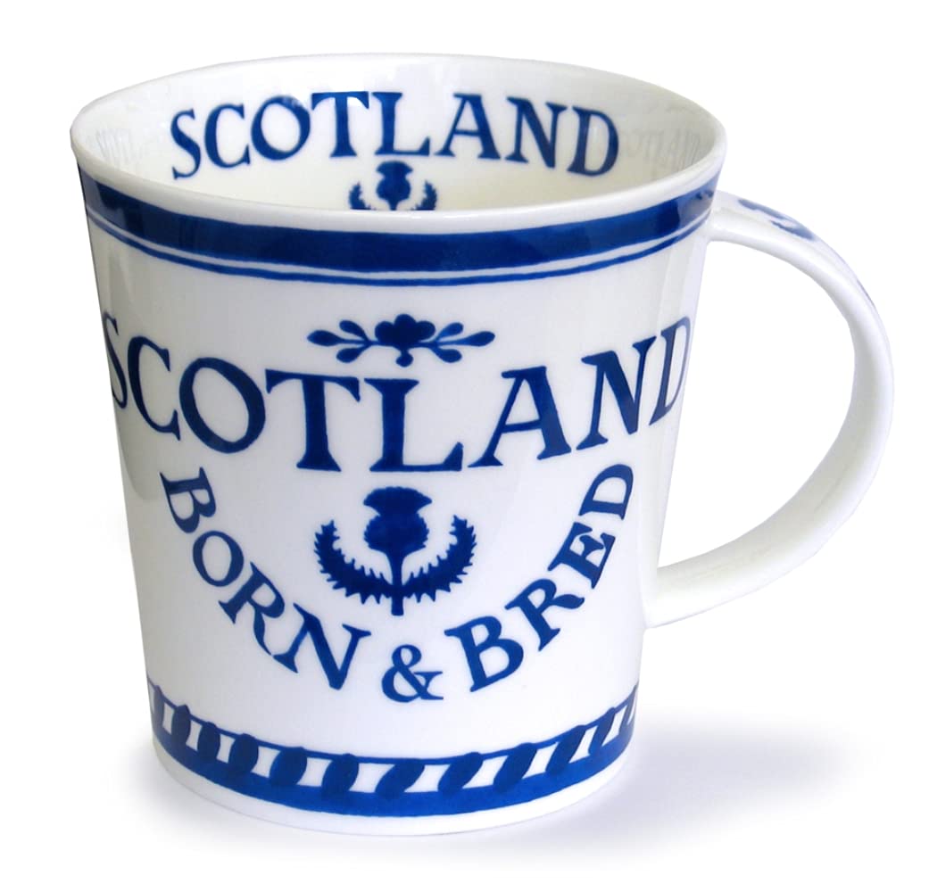 Dunoon Ceramics Scotland Born & Bred Fine Bone China Tea/Coffee Mug - Cairngorm Shape Blue and White- 10.4 cm / 0.48 litres
