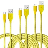 Micro USB Cable, 3-Pcs (3ft,6ft,10ft) Fasgear Nylon Braided USB 2.0 High Speed Data Sync Charging Cables Compatible with Android Phone, Galaxy S6/S7/S7 Edge(Yellow)