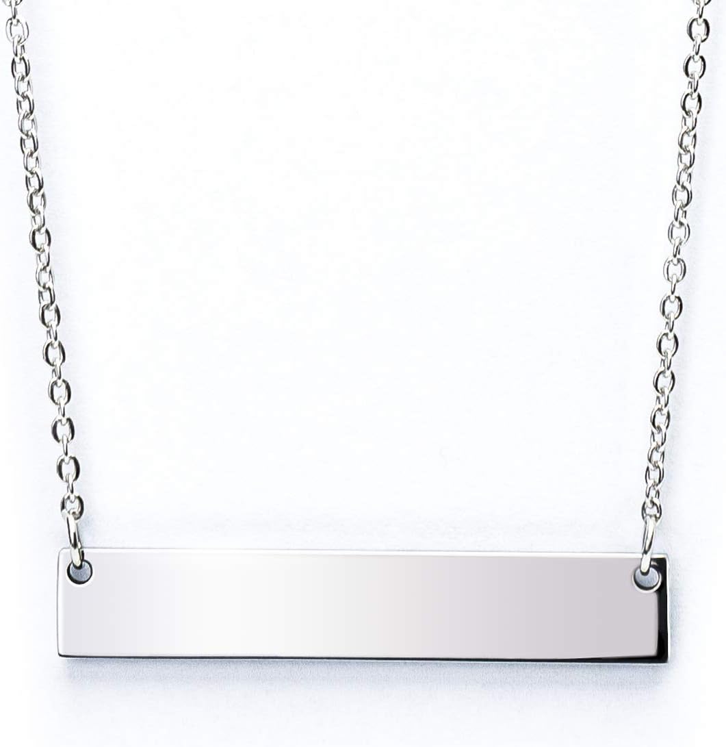 Chic Stainless Steel Silver Tone Horizontal Bar Necklace Pendant 4 Colors with Chain