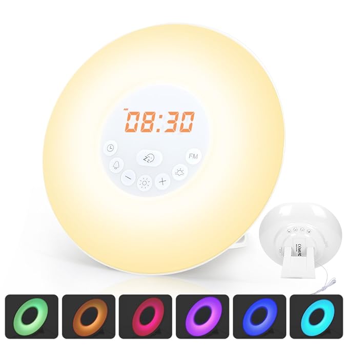 Wake Up Licht Lichtwecker Radiowecker Tageslichtwecker mit Snooze Funktion LED Wecker FM Radio Touch-Steuerung 7 Klänge 10 He