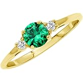 Silvershake Petite Design Round Shape Gemstone Birthstone White Gold Plated or Yellow Gold Plated 925 Sterling Silver Solitaire Promise or Engagement Ring Jewelry for Women