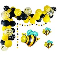 Bumblebee Balloons Garland Kit, 59 Pcs Yellow Black Polka Dot Balloons Matte Balloons Bee Confetti Balloons Foil Balloons Golden Ribbon for Bee Themed Party Decoration, Baby Shower, Graduation, Honey Birthday Party Supplies