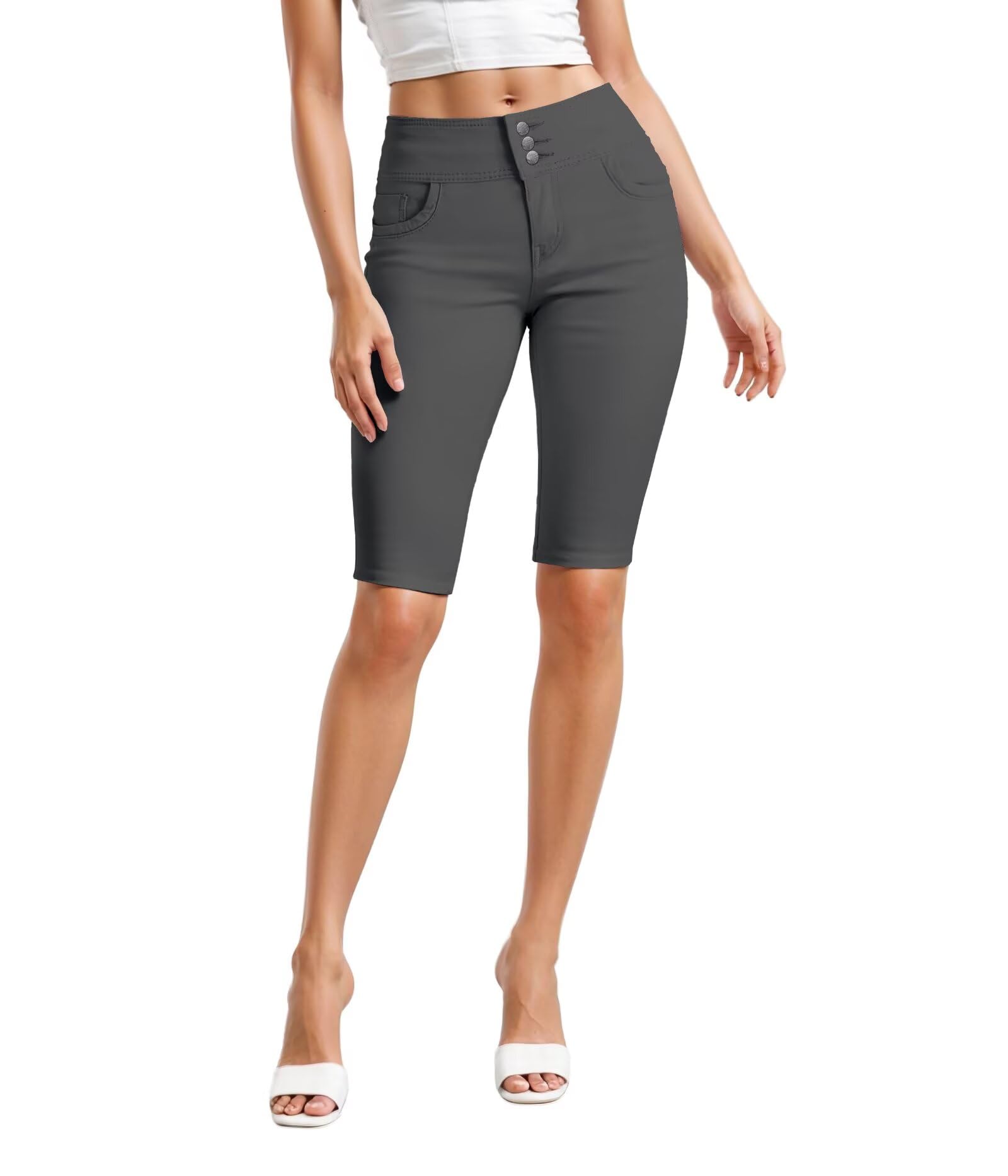 Photo 1 of & Company Womens Perfectly Shaping Hyper Stretch Bermuda Shorts B45078 Gunmet 7