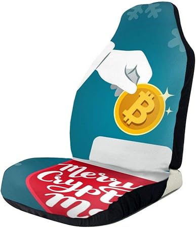 Amazon 車用シートカバー ドロップするゴールデンビットコインを持っているサンタクロースの手のベクトルイラスト おしゃれ かわいい マルチカラー 軽自動車 普通車 フロント座席適用 シートカバー 車 バイク