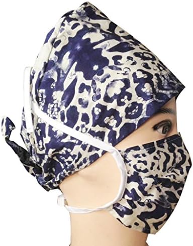 SMWOOD Unisex Printed Bouffant Scrubs Hat Surgical Nurse Doctors Cap And Mask