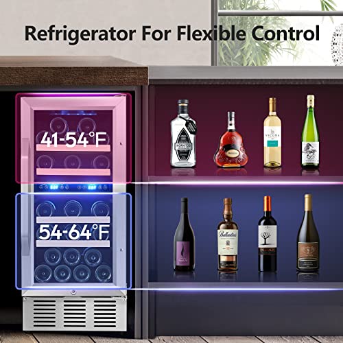 Karcassin Wine Cooler 15 Inch, Wine Refrigerator Dual Zone 30 Bottle
