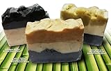 Handcrafted Bamboo Charcoal Soap - 3 Variety Pack with Moringa, Turmeric and Mung Bean - Activated Charcoal Soap Bar to Detoxify Skin