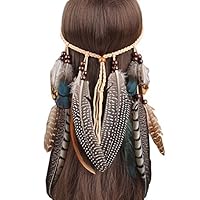 Sheliky Feather Fascinator Headband Bohemian Tassels Hair Band Headwear for Women Girls (Style 02)
