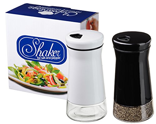 CHEFVANTAGE Salt and Pepper Shakers Set with Adjustable Holes - Black & White