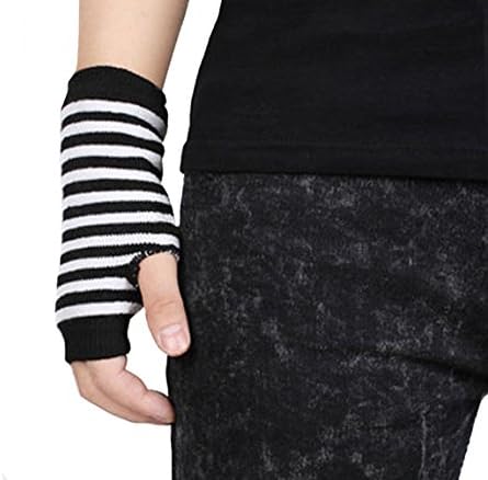 Unisex ZWS130 Elastic Knitted Warm Autumn and Winter Half Finger Fingerless Gloves (Short section-Black white)