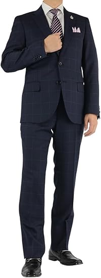 Amazon Co Jp スーツデポ Suit Depot ２ボタンスリムスーツ ノータックスラックス 紺 ウィンドペン チェック柄 ストレッチ 2rs968 31 Y6 服 ファッション小物