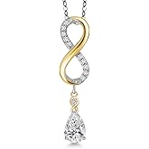 Gem Stone King 925 Silver and 10K Yellow Gold 8X5MM Pear Shape Gemstone Birthstone and White Lab Grown Diamond Drop Infinity Pendant Necklace for Women | With 18 Inch Chain
