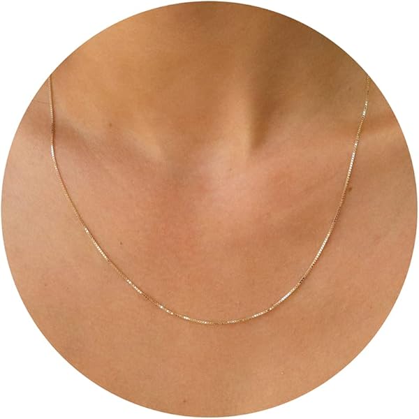 Amazon.com: Vavily Minimalist Thin 18K Gold Chain Box Necklace 