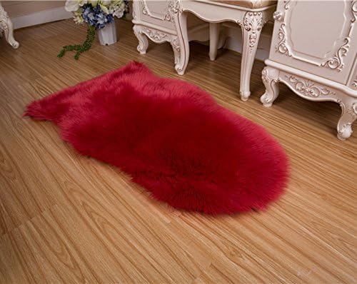 GIANCO FERRO Super Soft Faux Fur Fake Sheepskin Sofa Couch Stool Chair Cover Rug/Solid Shaggy Area Rugs For Living Bedroom Floor 2.5x4Feet,Burgundy