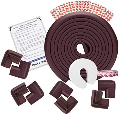 TONY STARK Extra Long Baby Proofing Edge and Corner Guards Extra Long 16.4 ft Edge , 8 Corner Protectors with Tape Child Safety Furniture Cushions Free Child Safety Door Edge Finger Protector Brown