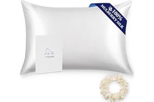 Alaska Bear Silk Pillowcase for Hair and Skin, 100% Mulberry Silk Pillow Cases Queen Size for Beauty Sleep with Random Scrunchy Gift Set Better Than Poly Satin Cover, 1pc, Cool White