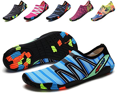 Sanyge Breathable Mens Womens Water Shoes Beach Swim Shoes Quick-Dry Aqua Socks Pool Shoes for Surf Yoga Exercise(108black silver41)
