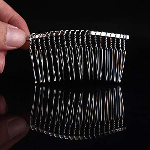 Senkary 10 Pieces 20 Teeth Hair Combs Metal Wire Hair Clip Comb Wedding Hair Comb Barrettes Bridal Veil Hair Comb Bulk, Silver - Thumbnail 2