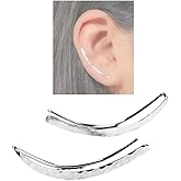 Pair of Ear Climber Earrings in Solid Sterling Silver, Ear Crawlers, Long Curved Clip On Pins, Long Moon Earrings.