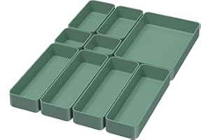 9 Pcs Organizer Trays Set, Multifunctional Stackable Storage Trays for Bedroom, Bathroom, Kitchen Drawer Organizer. Plastic D