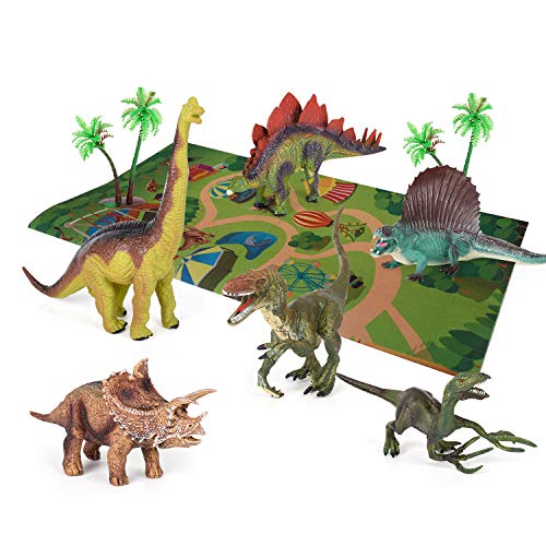 Alagoo Dinosaur Toys, Realistic Dinosaur Figures with Activity Play Mat & Trees, Educational Dinosaur Playset to Create a Dino World Including T-Rex, Triceratops, Velociraptor, Gift for Kids