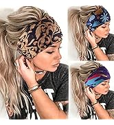 CAKURE Boho Headbands Wide Turban Stretchy Hairbands Sport Yoga Head Bands African Head Wrap for ...