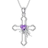 Sonouli Butterfly Cross Pendant Necklace 925 Sterling Silver Birthstone Necklace for Women Jewelry Gifts
