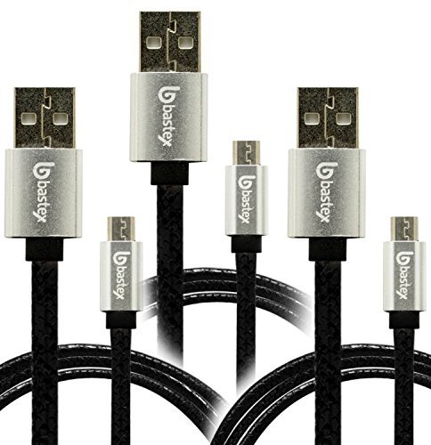 Bastex 3 pack Black Snake Skin Rugged Heavy Duty Durable High Speed USB 2.0 Micro USB Charger Cable (2.6 ft) for Galaxy S7 / S7 Edge S6 S5 Note 5 LG G4 and other devices
