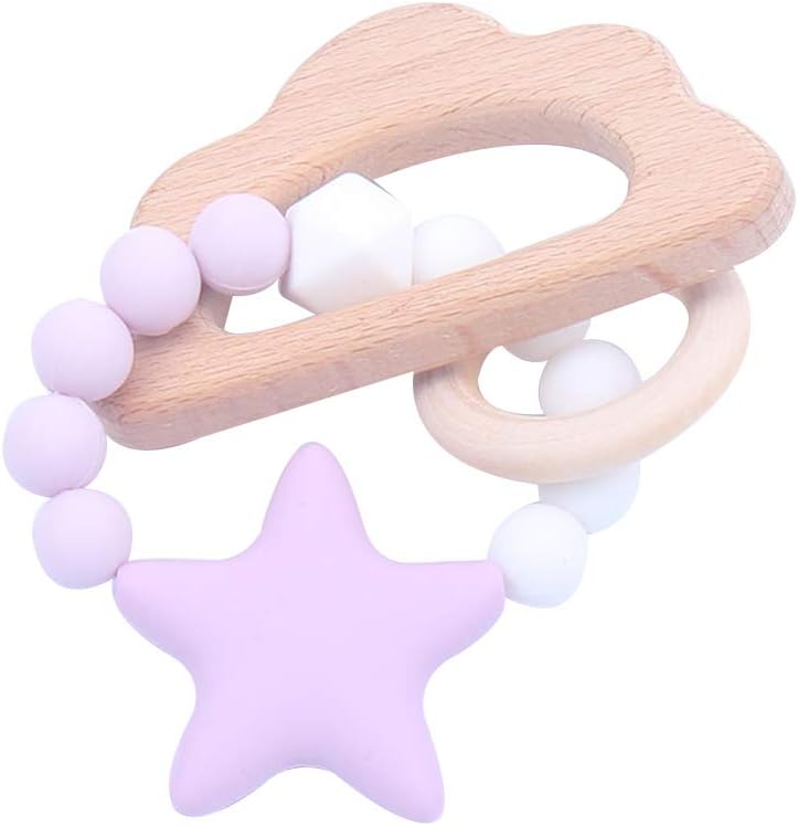 WFZ17 Baby Teething Toy Wooden Butterfly Bike Shaped Rattle Silicone Beads Bracelet Chewing Toy Cloud*