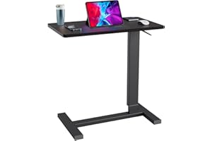 Overbed Table with Swivel Hidden Wheels Adjustable Height, Pneumatic Mobile Standing Desk Laptop Bedside Table Multi-Purpose 