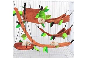 Aulufft Hamster Hammock Sugar Glider Hammock Set, 5Pcs Hamster Sleeping Nest Hanging Tunnel and Swing for Sugar Glider Squirrel Playing Sleeping,Jungle Set Plush Warm Beds for Animal