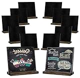 Mini Chalkboard Signs, 5 X 6 Inch Vintage Wooden Tabletop Chalkboard Sign with Base Stand, Set of 12 Pack