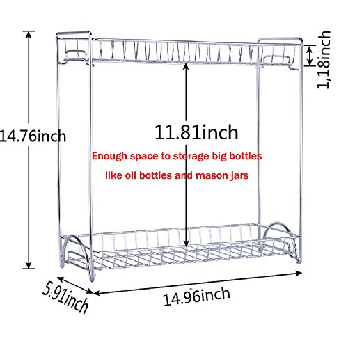 Spice Rack Organizer, Fresh Household 2 Tier Spice Jars Bottle Stand Holder Stainless Steel Kitchen Organizer Storage Kitchen Shelves Rack - Silver