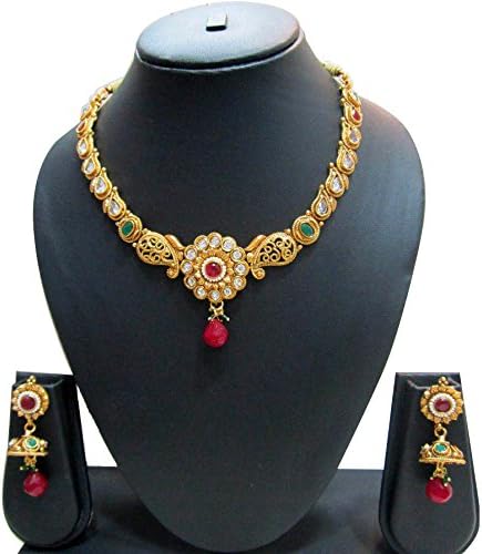 Bollywood Designer Ethinic Indian Premium Rajasthani Style Bridal Polki Drop Necklace Set