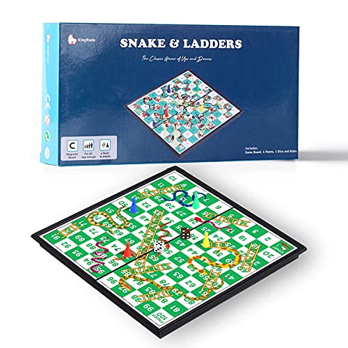 KingMade Snakes and Ladders Game Set Portable with Builtin