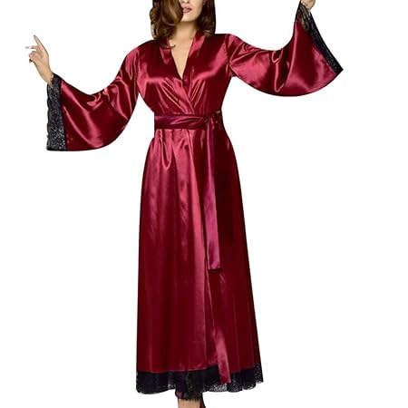 Mitlfuny Unisex Bademantel Baumwolle für Damen Herren,Frauen reizvolle lange Silk Kimono Morgenmantel Bademantel Babydoll-Wäs