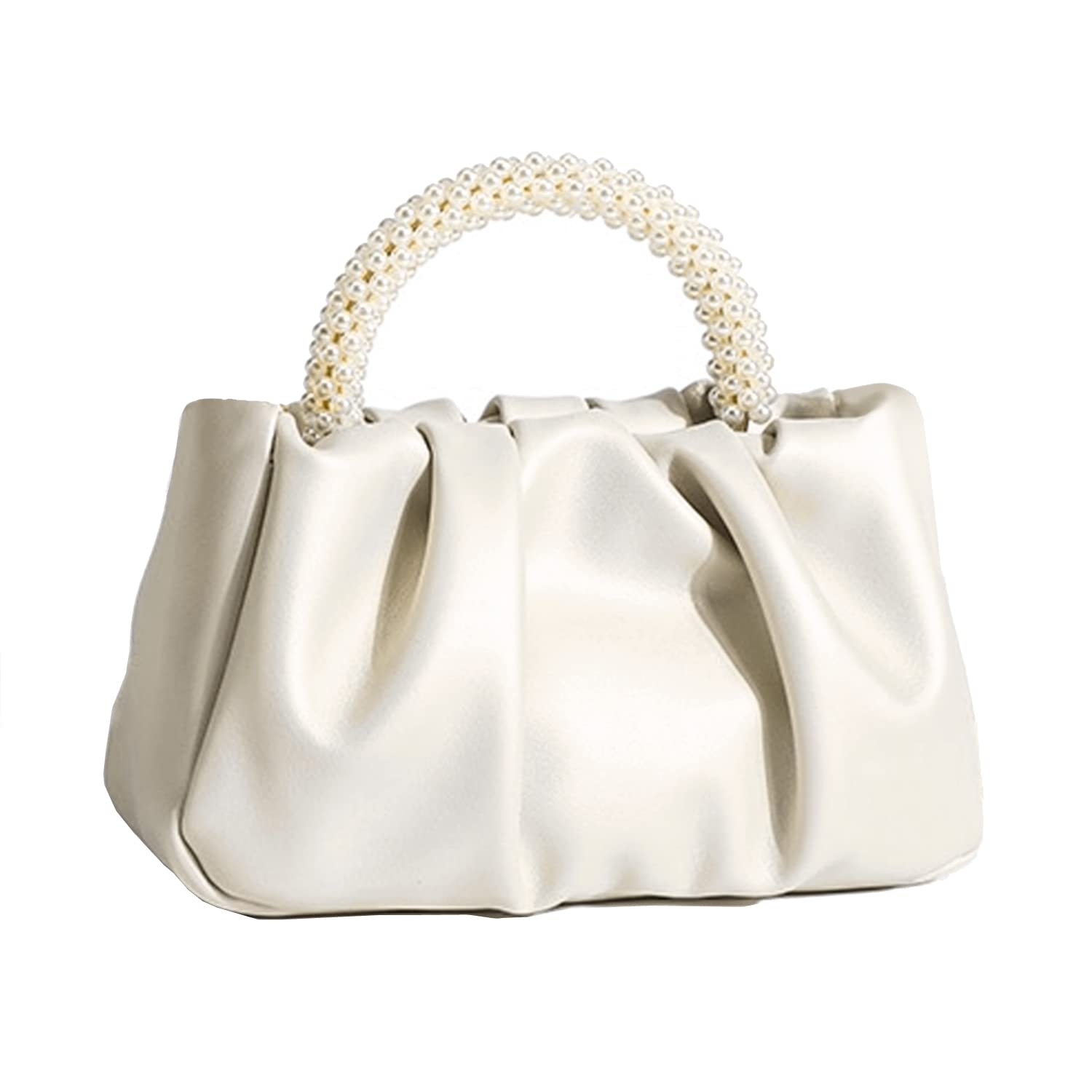 Photo 1 of Beatfull Evening Purse Women Small Pearl Handbags Soft Leather Ruched Bag Wedding Bridal Clutch Party Prom Crossbody Purses White