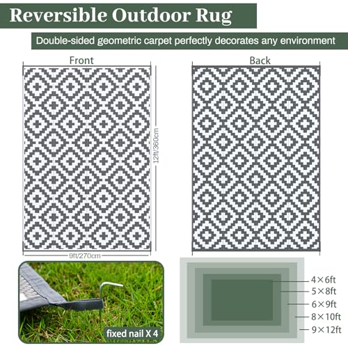 Mokani Waterproof Outdoor Rug 270 x 360 cm, Polypropylene Carpet for Garden, Terrace, Balcony, Pool, Picnic, UV Protection, Easy to Clean, Foldable and Storage