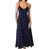 RIHOAS Elegant Casual Dresses for Women Polka Dot Spaghetti Strap Shirred Flowy V Neck A Line Midi Dresses