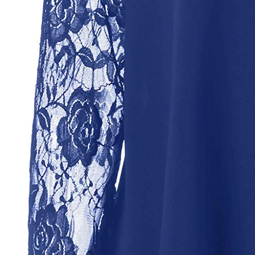 Women's Casual Plus Size Dress Sheer Lace Sleeve High Low Hem Dress O-Neck Swing Dress Blue - Thumbnail 5