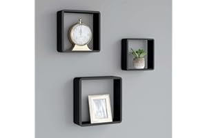 Wall Display Racks Picture Ledge Shelf Storage Shelves,Wall Cube Shelf Set of 3 Black MDF Large, Medium, Small