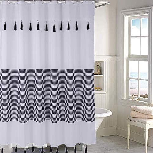 Amazon Com Moii Boho Tasseled Shower Curtain Ethnic Black Pomp