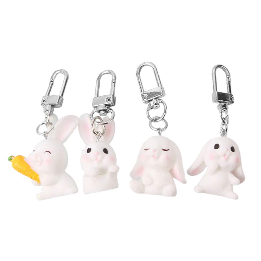Amosfun 4Pcs Cute Rabbit Keychains Bunny Key Ring Key Chains for Purse Handbag Car Charm Pendant